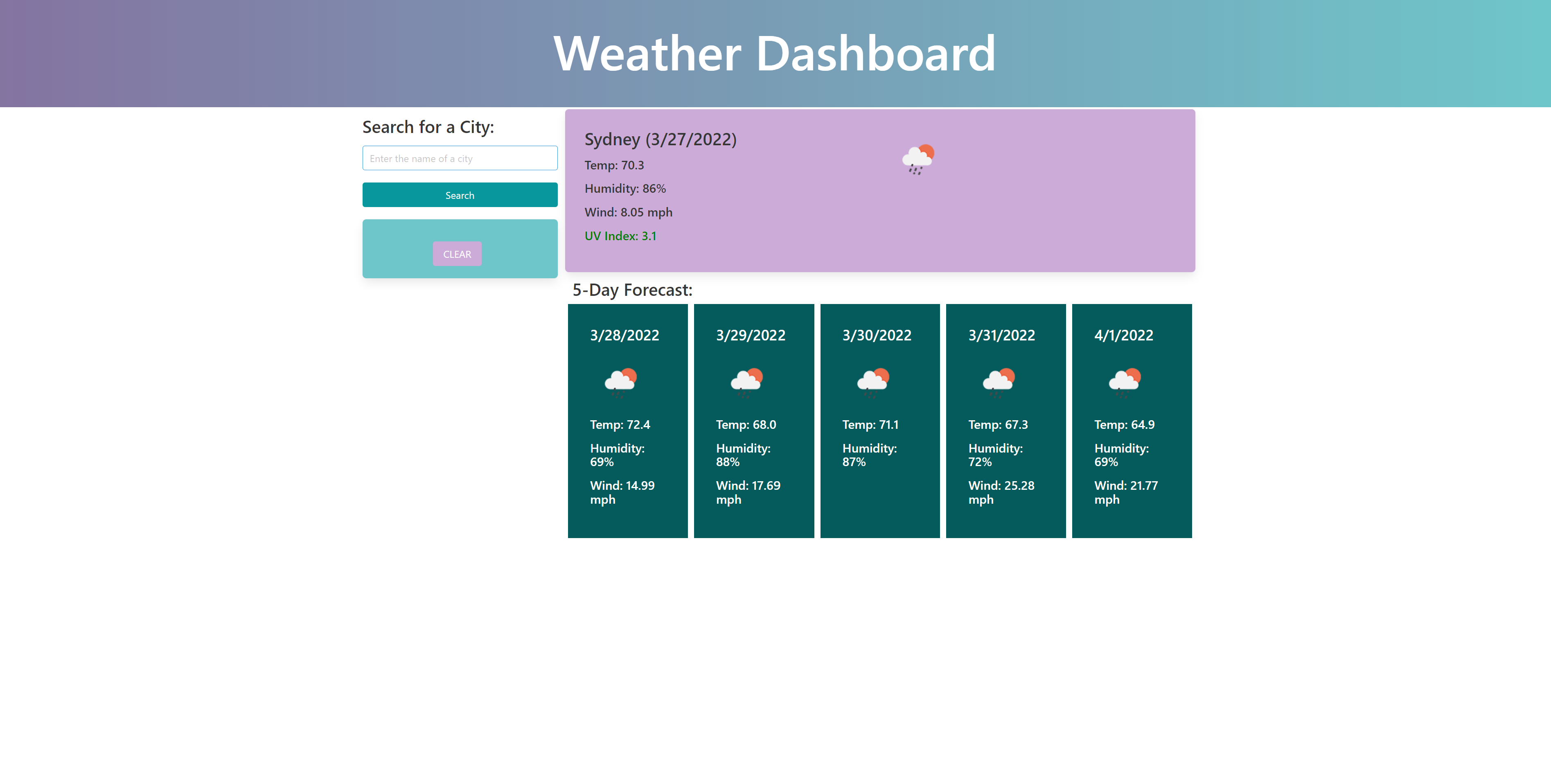 an image of the weather dashboard web app